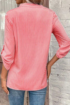 Striped Notched Roll-tab Sleeve Shirt (4)