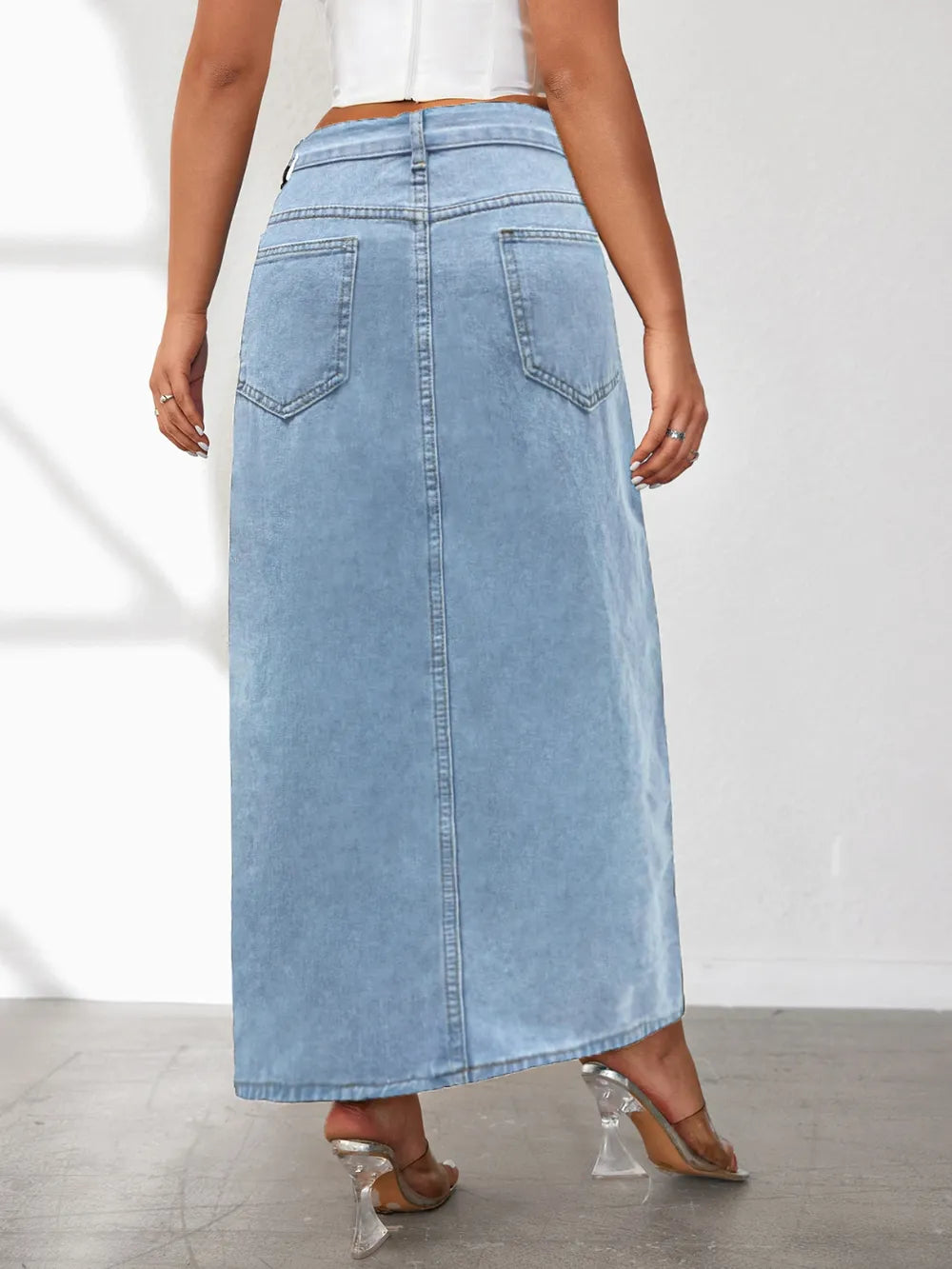 High Rise Slit Denim Skirt (5)