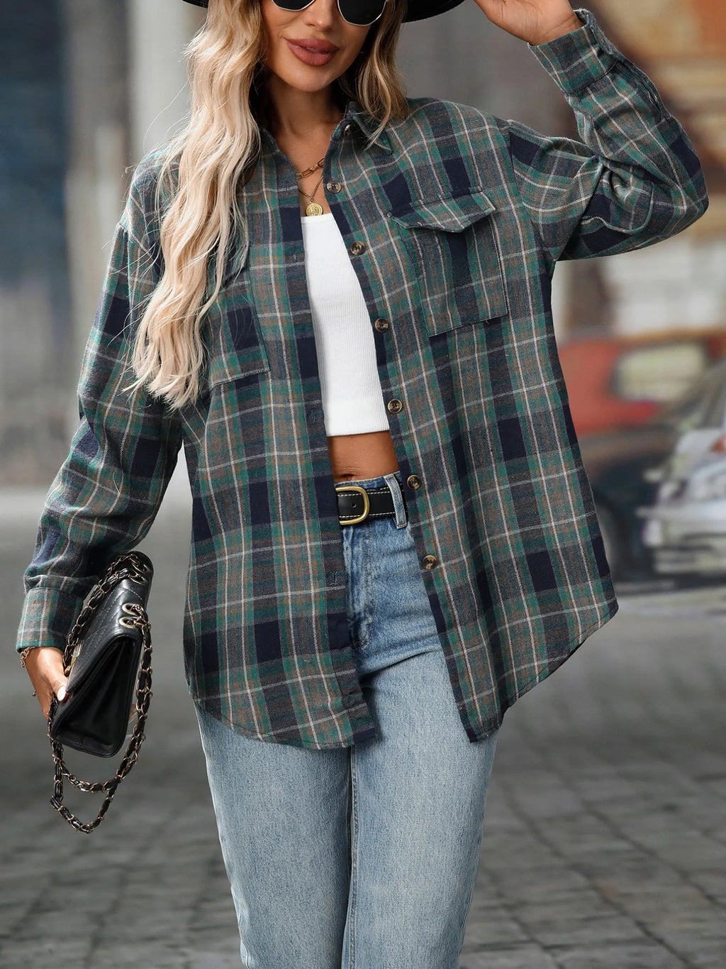 Oversized Plaid Button-up Shirt (27)