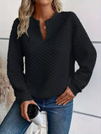 Textured Notched Raglan Sleeve Sweatshirt (2)
