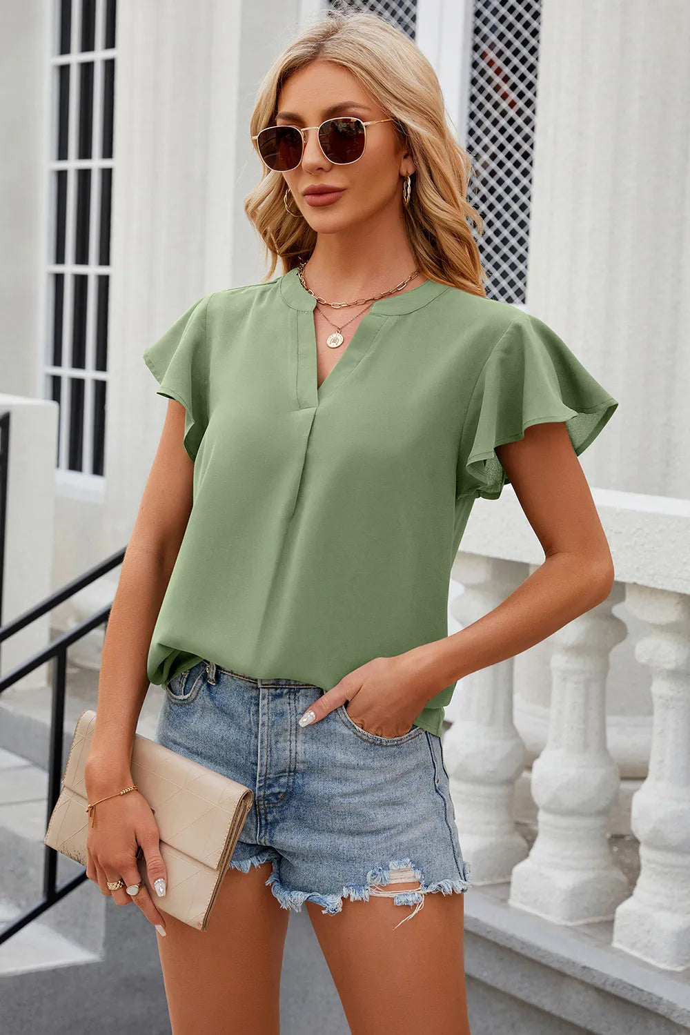 Notched Cap Sleeve T-shirt (10)