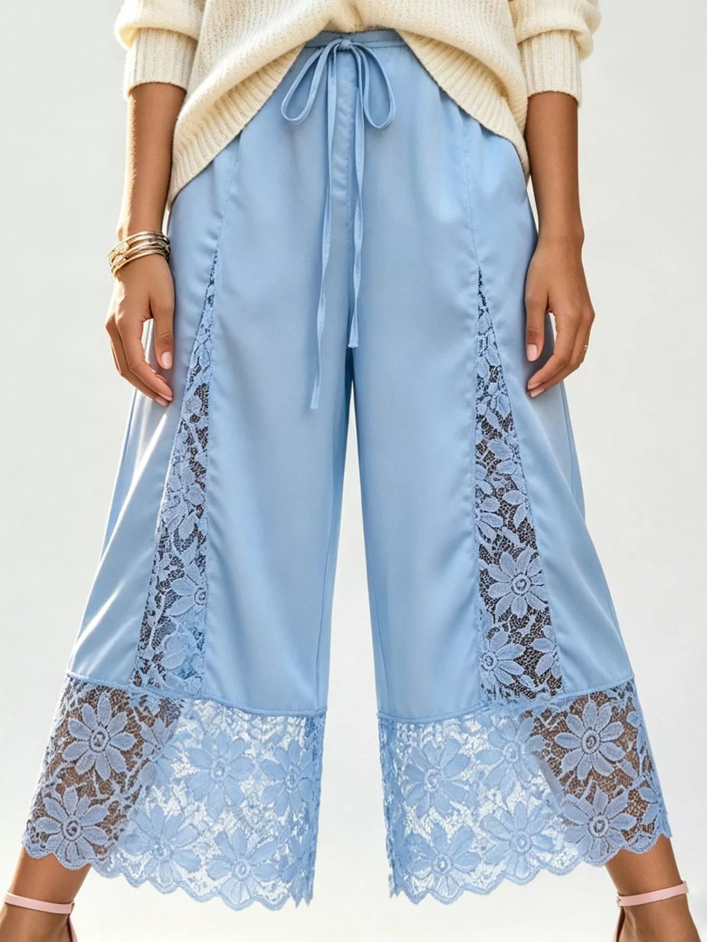 Lace Trim Wide-leg Cropped Pants (4)