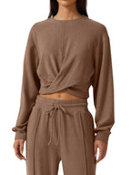 Twist-front Long Sleeve Top Pants Set (2)