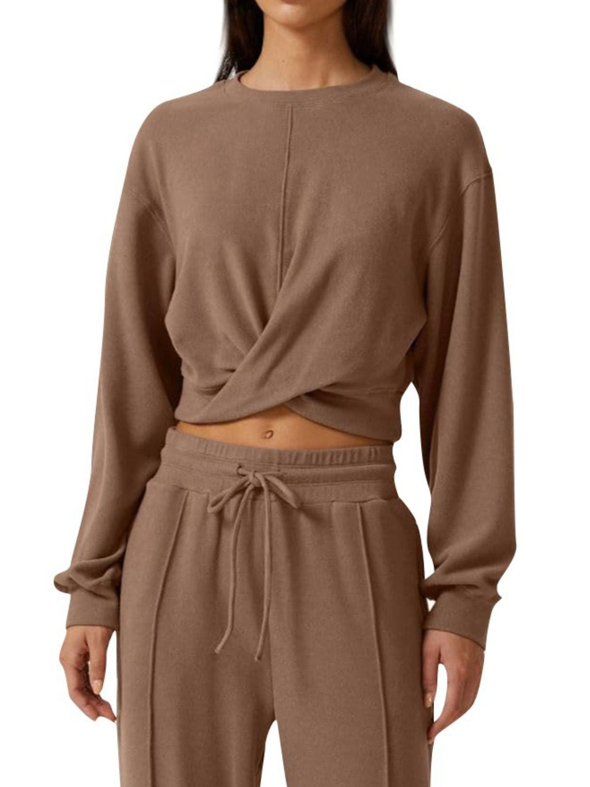 Twist-front Long Sleeve Top Pants Set (2)