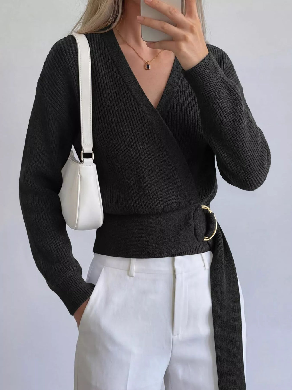 Metal Ring Detail Dropped Shoulder Sweater (11)