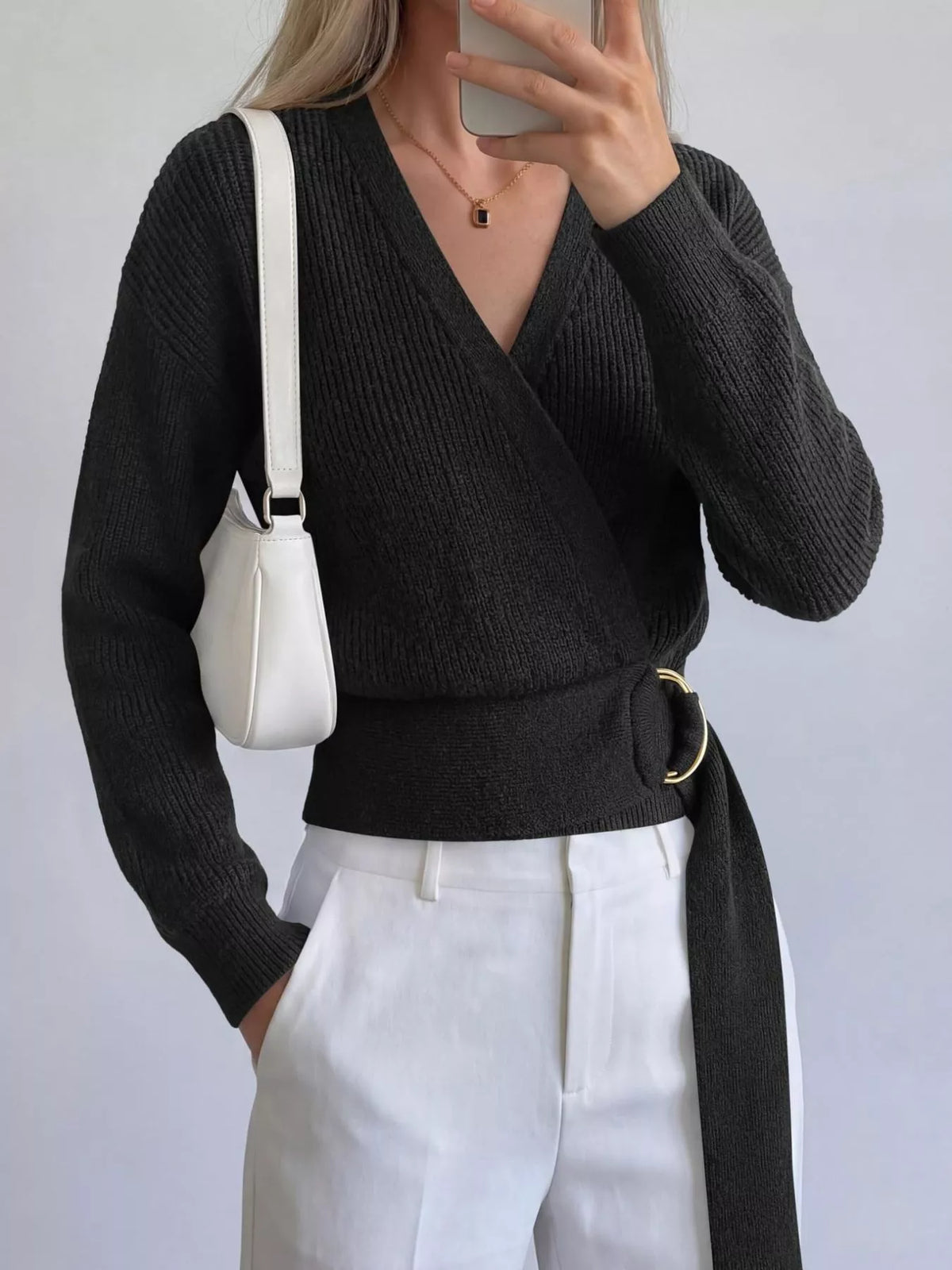 Metal Ring Detail Dropped Shoulder Sweater (11)