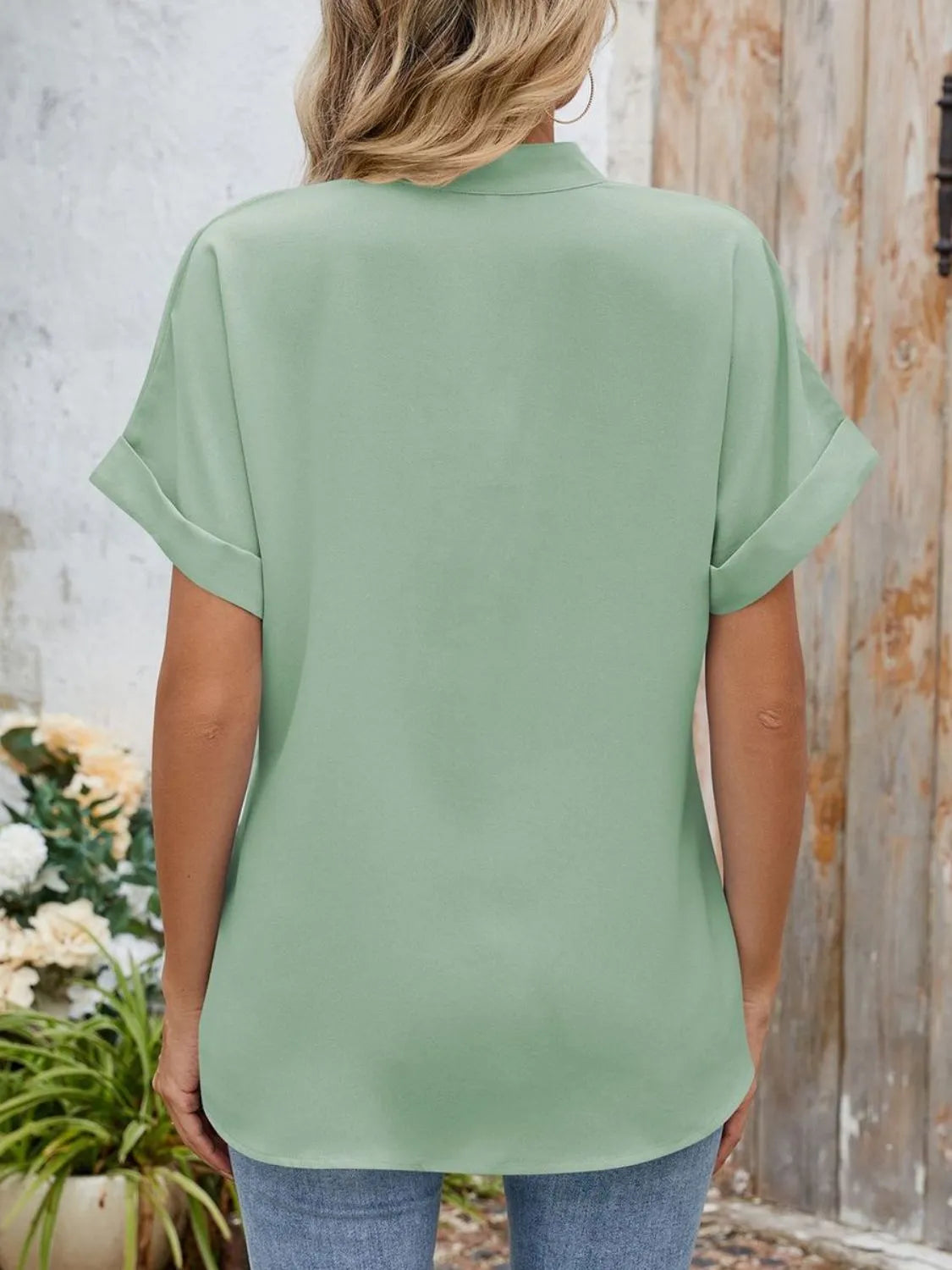 Notched Short Sleeve Blouse (32)