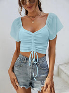 Drawstring Short Sleeve Crop Top (17)