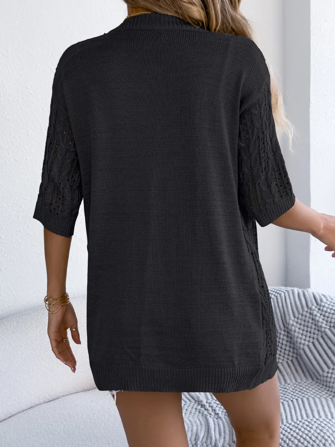 Openwork Open Front Half Sleeve Cardigan (18)