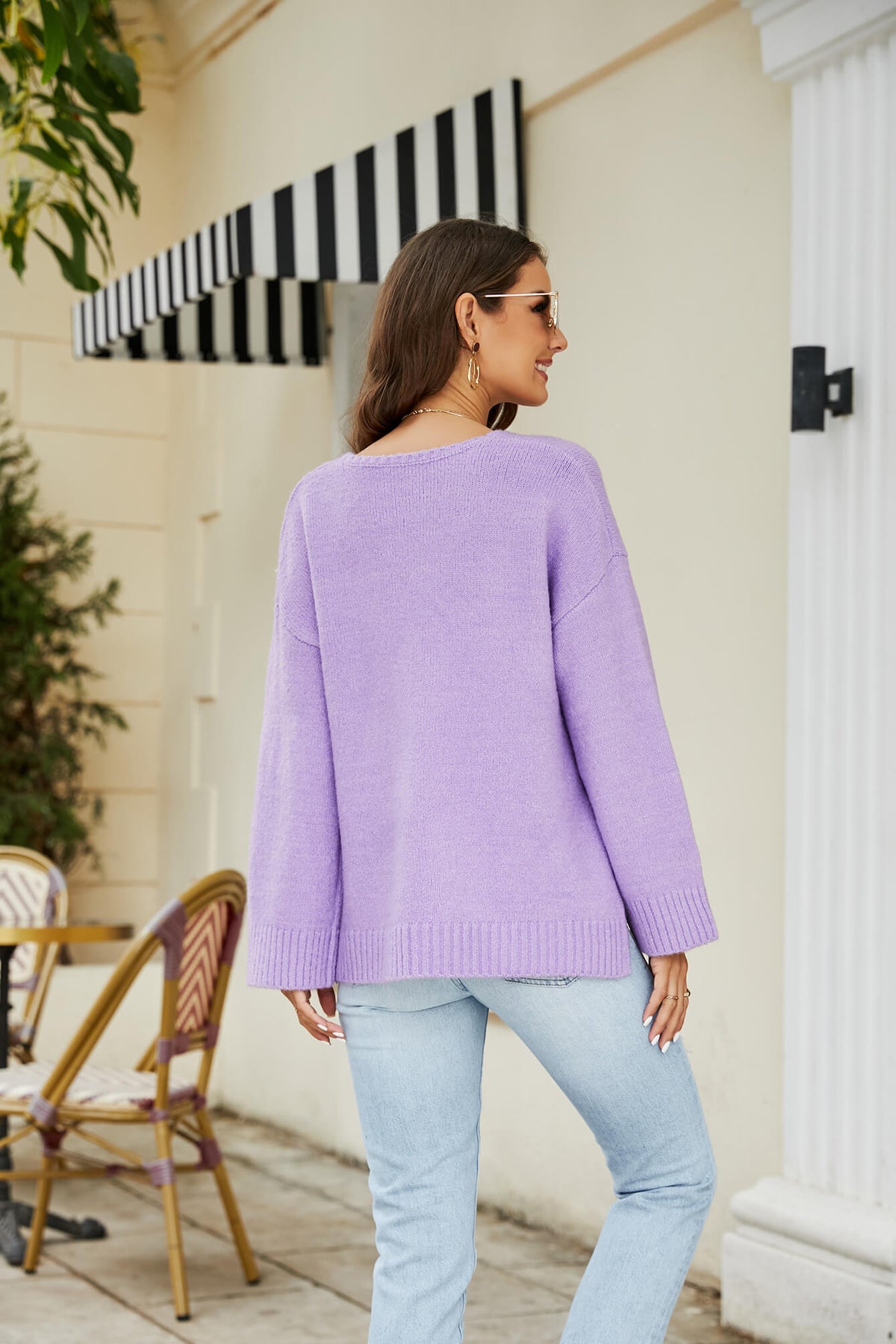 Drop Shoulder V-neck Knit Pullover (15)