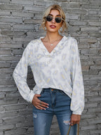 Leopard V-neck Decorative Button Long Sleeve Blouse (12)