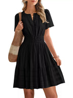 Short Sleeve Smocked Waist Tiered Dress (2)