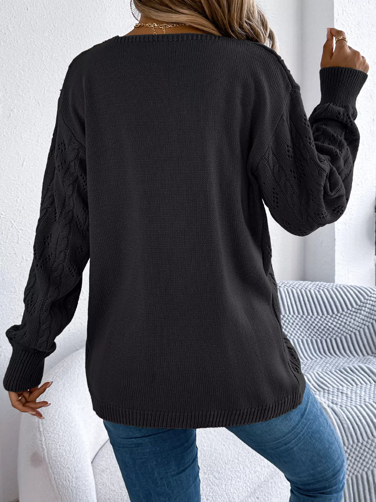Openwork Open Front Long Sleeve Cardigan (2)