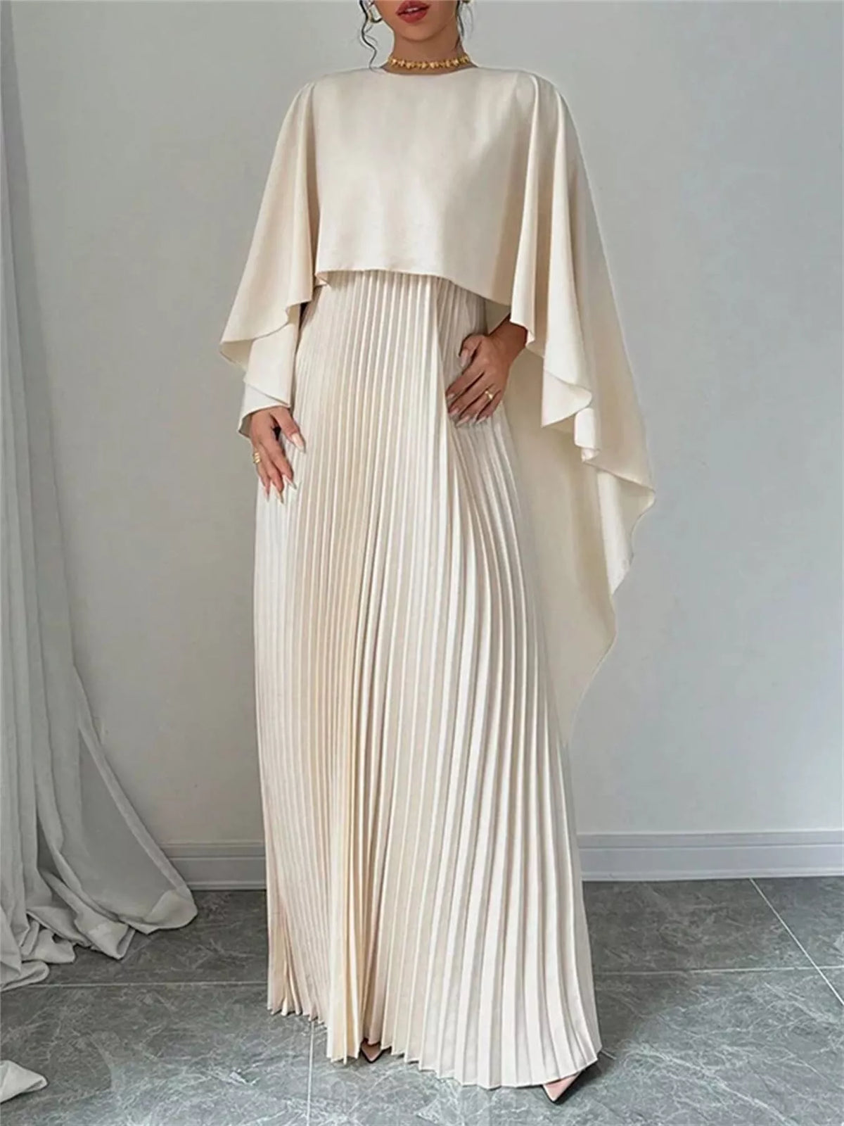 Cape Pleated Maxi Dress (2)