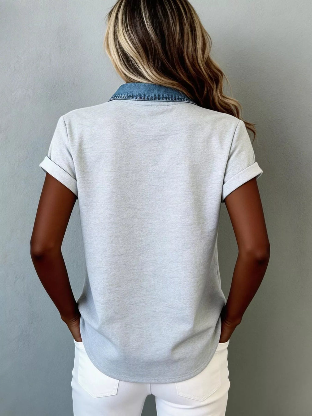 Denim Trim Short Sleeve Shirt (3)