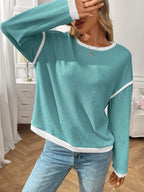 Ribbed Contrast Trim Long Sleeve Top (13)
