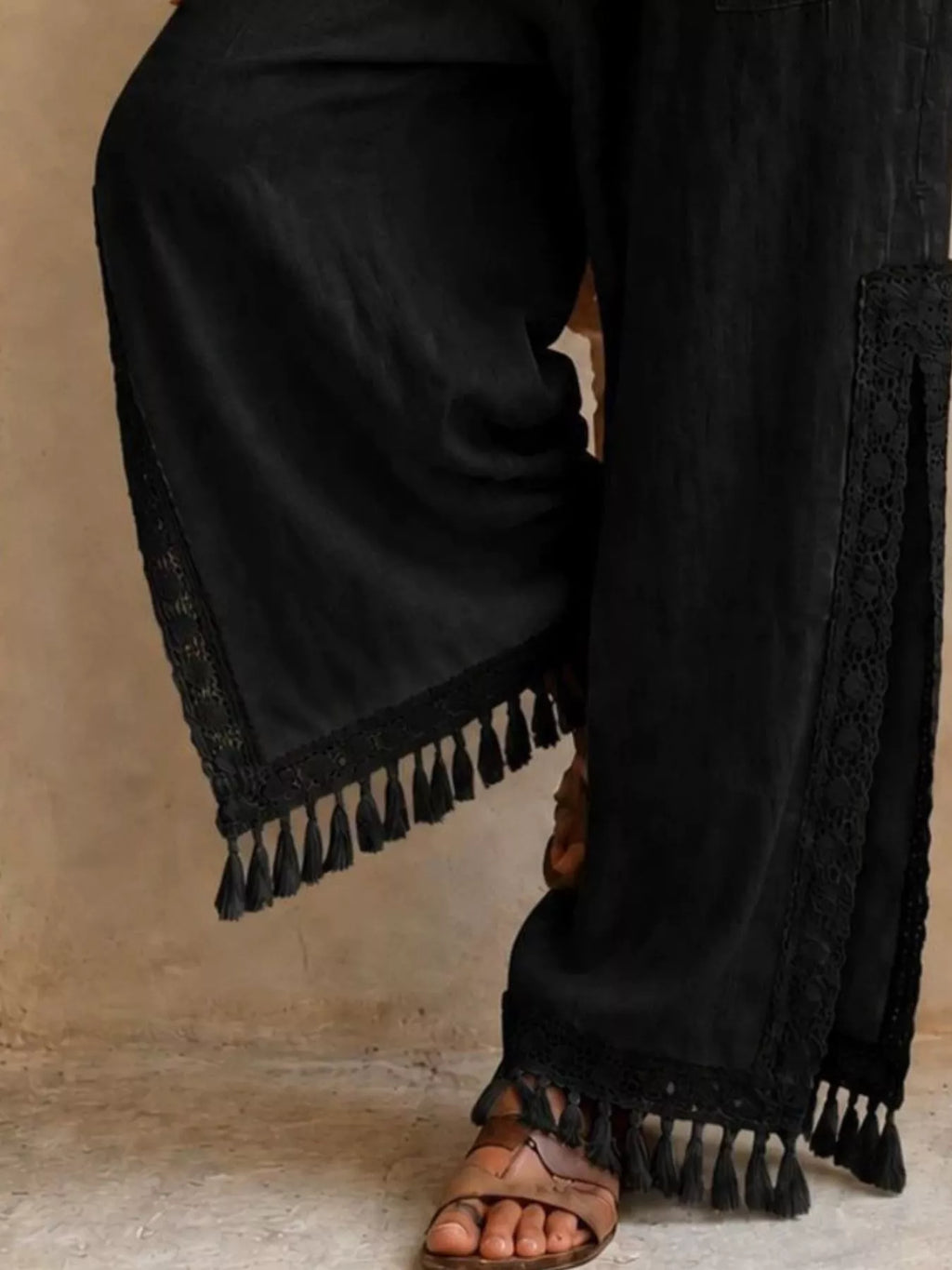 Lace Detail Slit Wide Leg Pants (12)