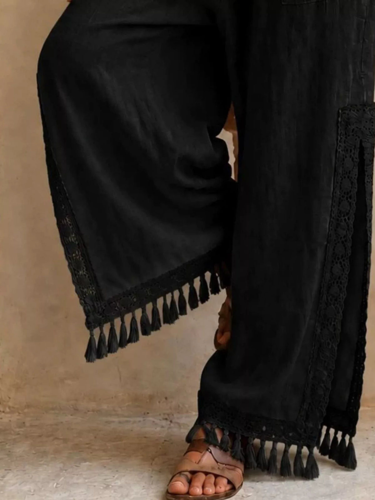 Lace Detail Slit Wide Leg Pants (12)
