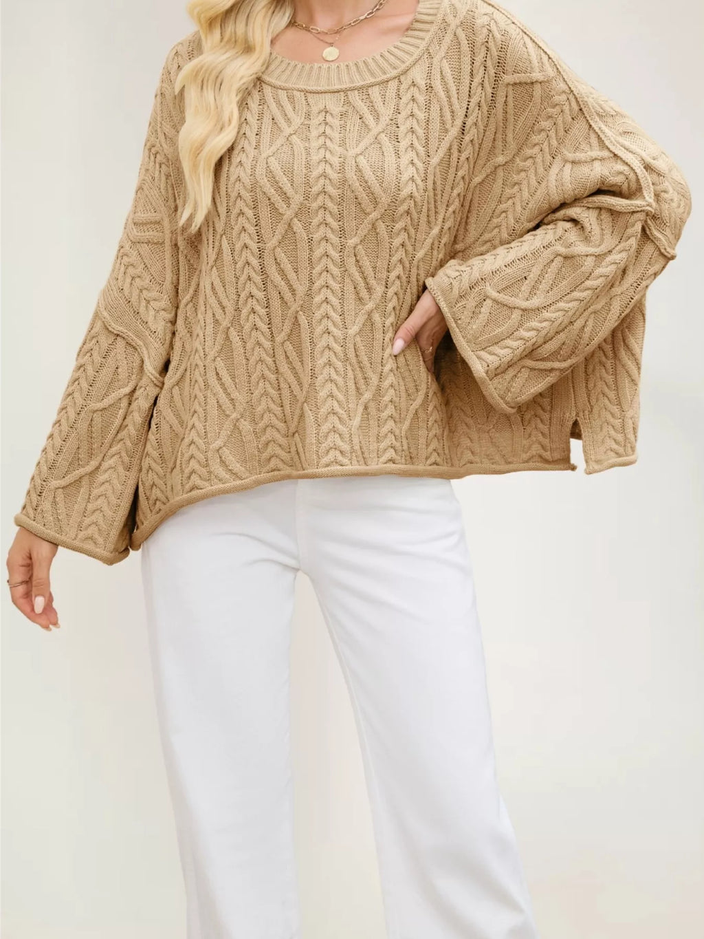 Cozy Cable Knit Drop Shoulder Oversize Sweater (2)