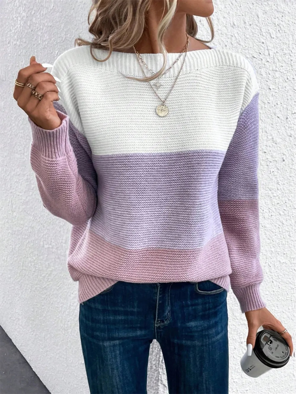 Block Drop Shoulder Long Sleeve Sweater (11)