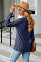 Notched Neck Long Sleeve Buttoned Blouse (6)
