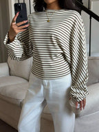 Casual Striped Batwing Sleeve T-shirt (2)