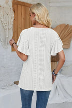 Eyelet Applique V-neck Cap Sleeve T-shirt (8)