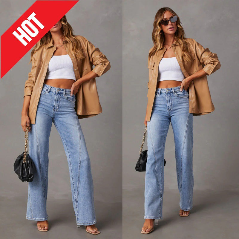 Casual Patchwork Wide Leg Jeans photo 8