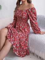 Floral Print Long Sleeve Square Neck Midi Dress (15)
