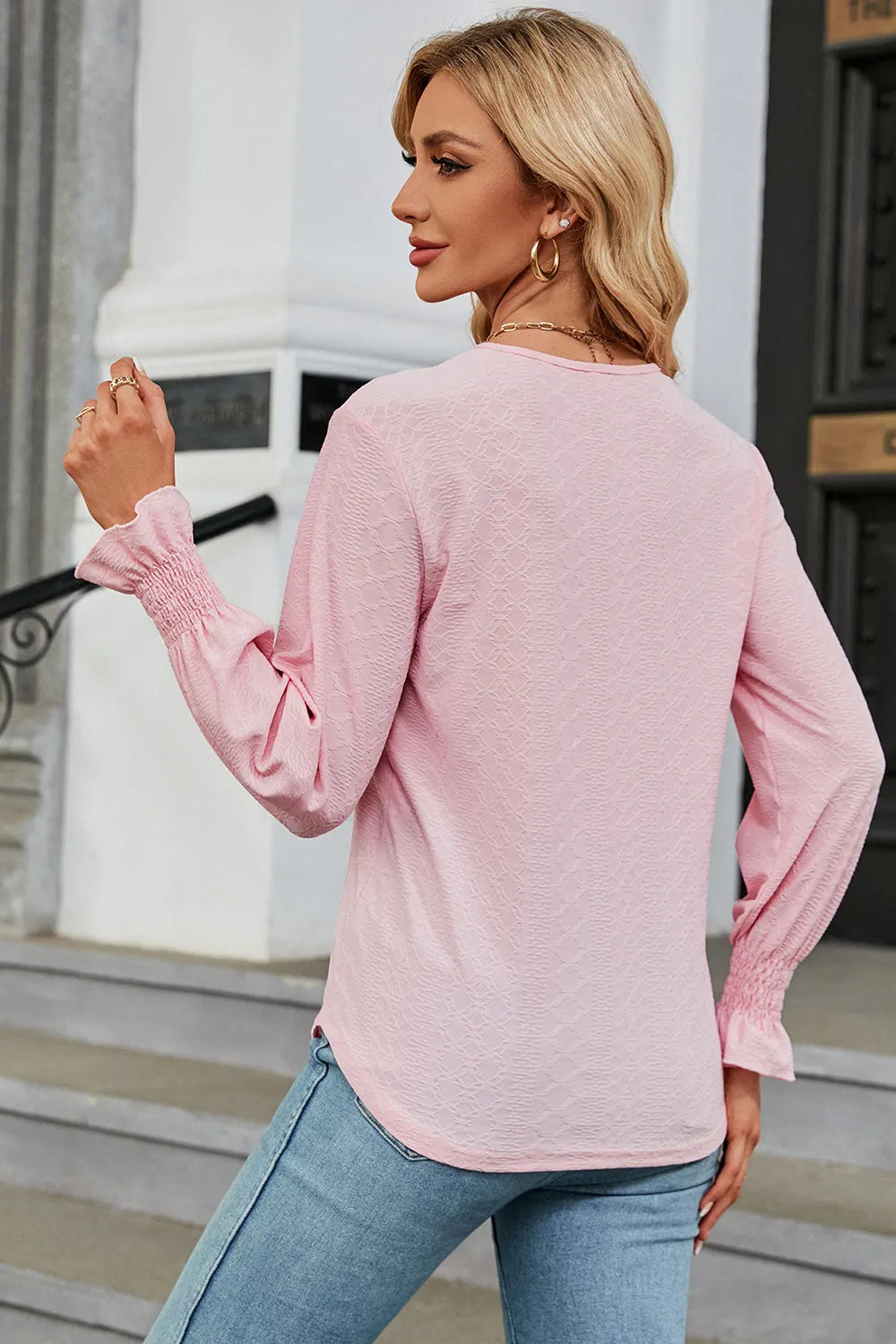 V-neck Flounce Sleeve T-shirt (6)