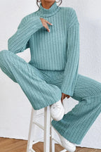 Mock Neck Dropped Shoulder Top Pants Set (13)