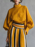 Full Size Mock Neck Top Striped Wide-leg Pants Set Plus (8)