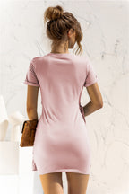 Round Neck Cuffed Sleeve Side Tie Dress (11)