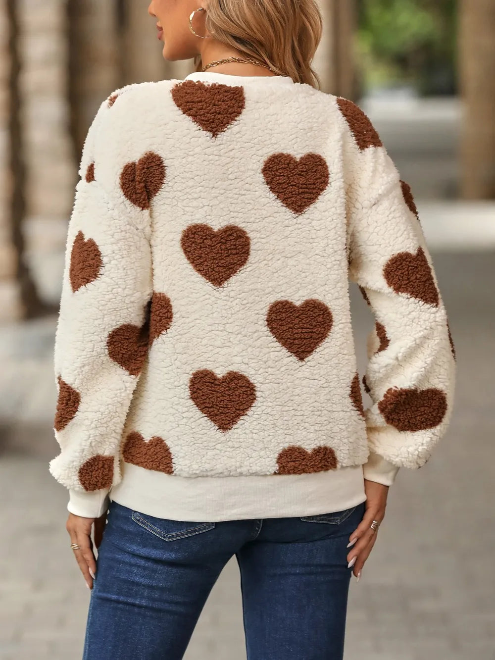 Fuzzy Heart Dropped Shoulder Sweatshirt (3)