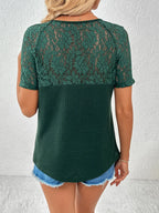 Lace Detail V-neck Short Sleeve T-shirt (12)