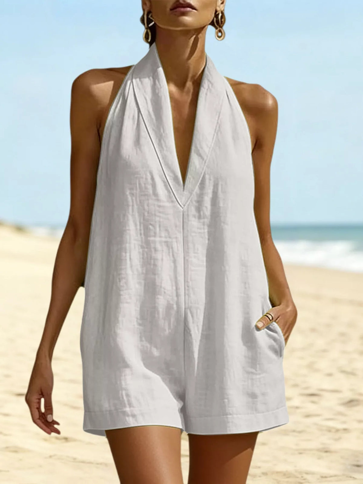 Halter Neck Romper Pockets