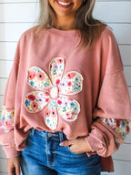 Plus Size Floral Applique Drop Shoulder Sweatshirt (2)