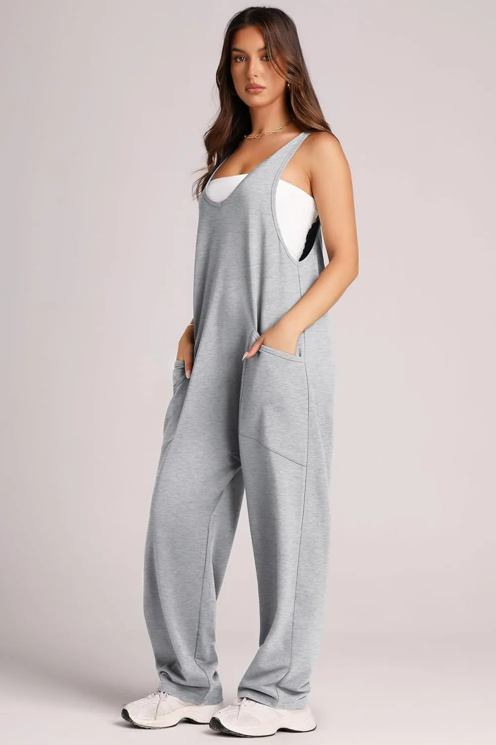 V-neck Wide Strap Overalls