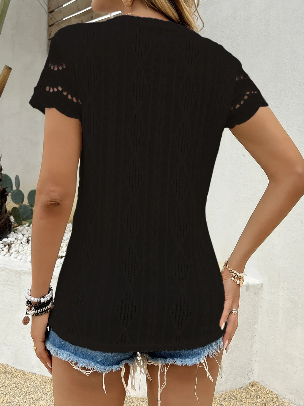 Crochet Lace Short Sleeve T-shirt (34)