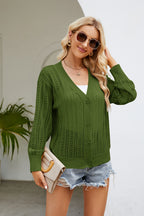 Openwork Button Front V-neck Cardigan (9)