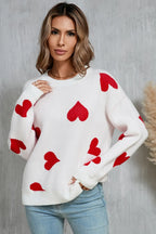 Heart Round Neck Dropped Shoulder Sweater (3)