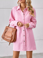 Button-down Raw Hem Denim Dress (2)