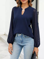 Notched Balloon Sleeve Blouse (8)