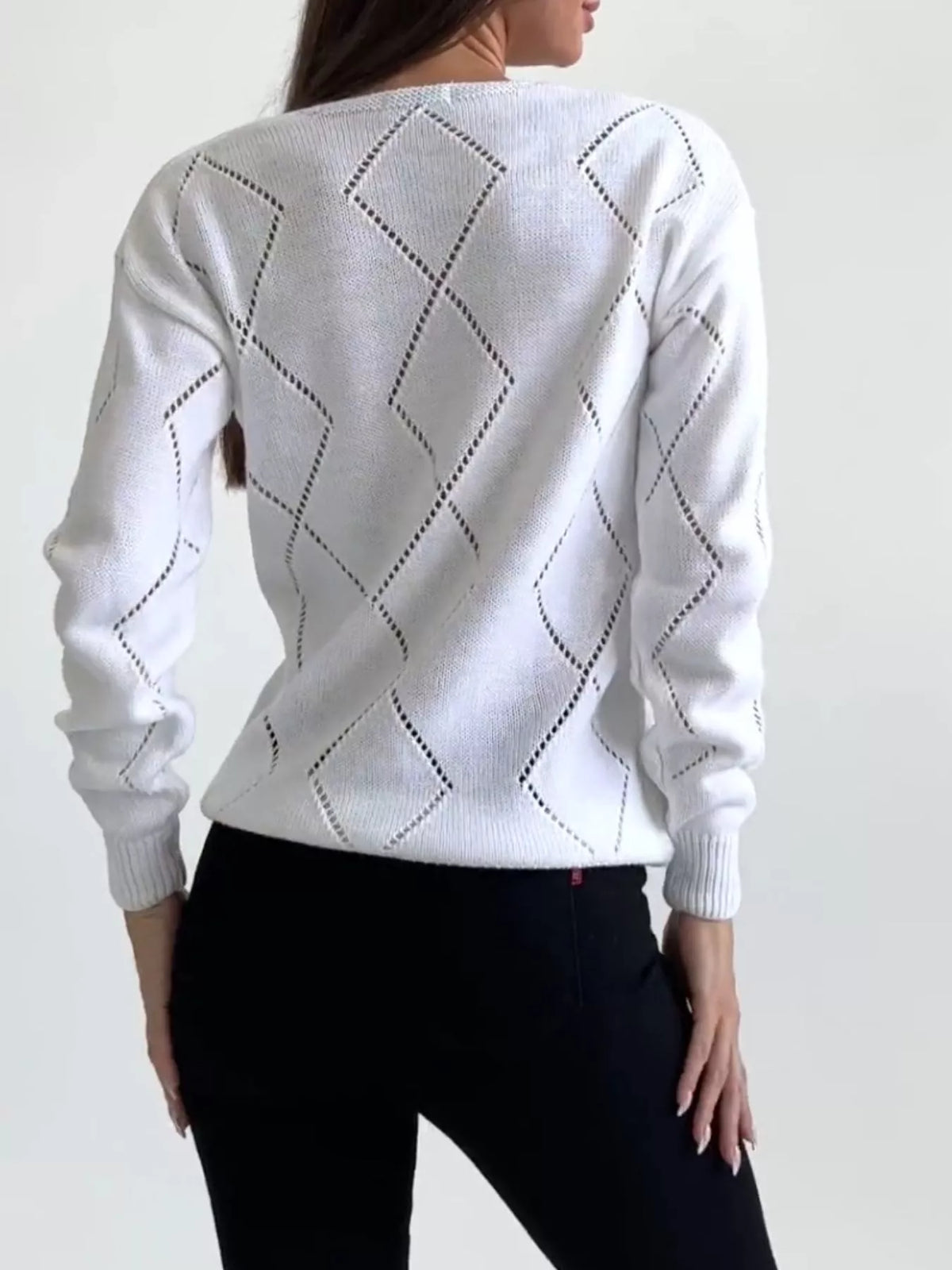 Openwork V-neck Sweater (3)