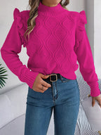 Mock Neck Ruffle Trim Long Sleeve Sweater (10)