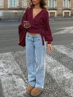 Tie Waist Surplice Sweater (6)