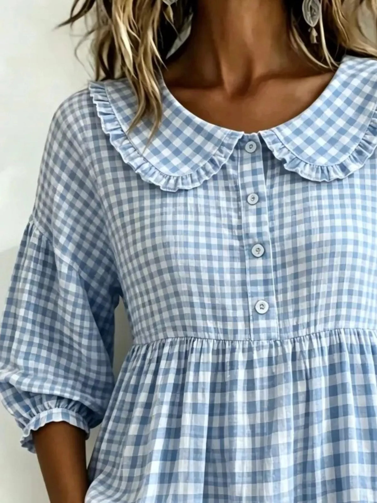 Full Size Gingham Peter Pan Collar Blouse Plus (2)