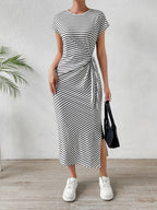 Tied Striped Round Neck Short Sleeve Tee Dress (10)