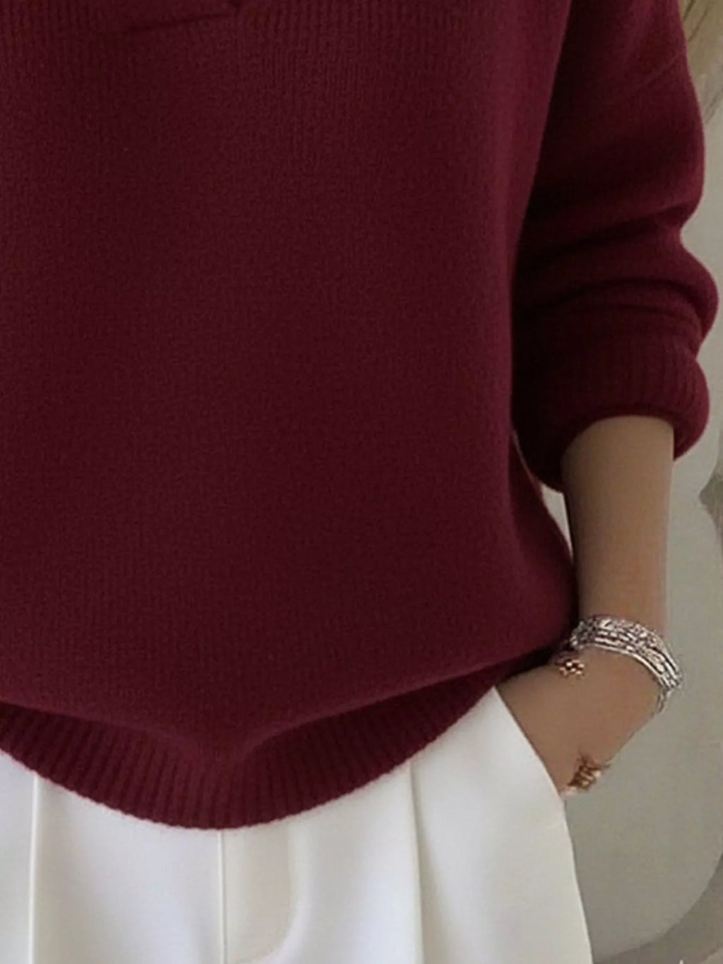 Full Size V-neck Long Sleeve Sweater Plus (12)