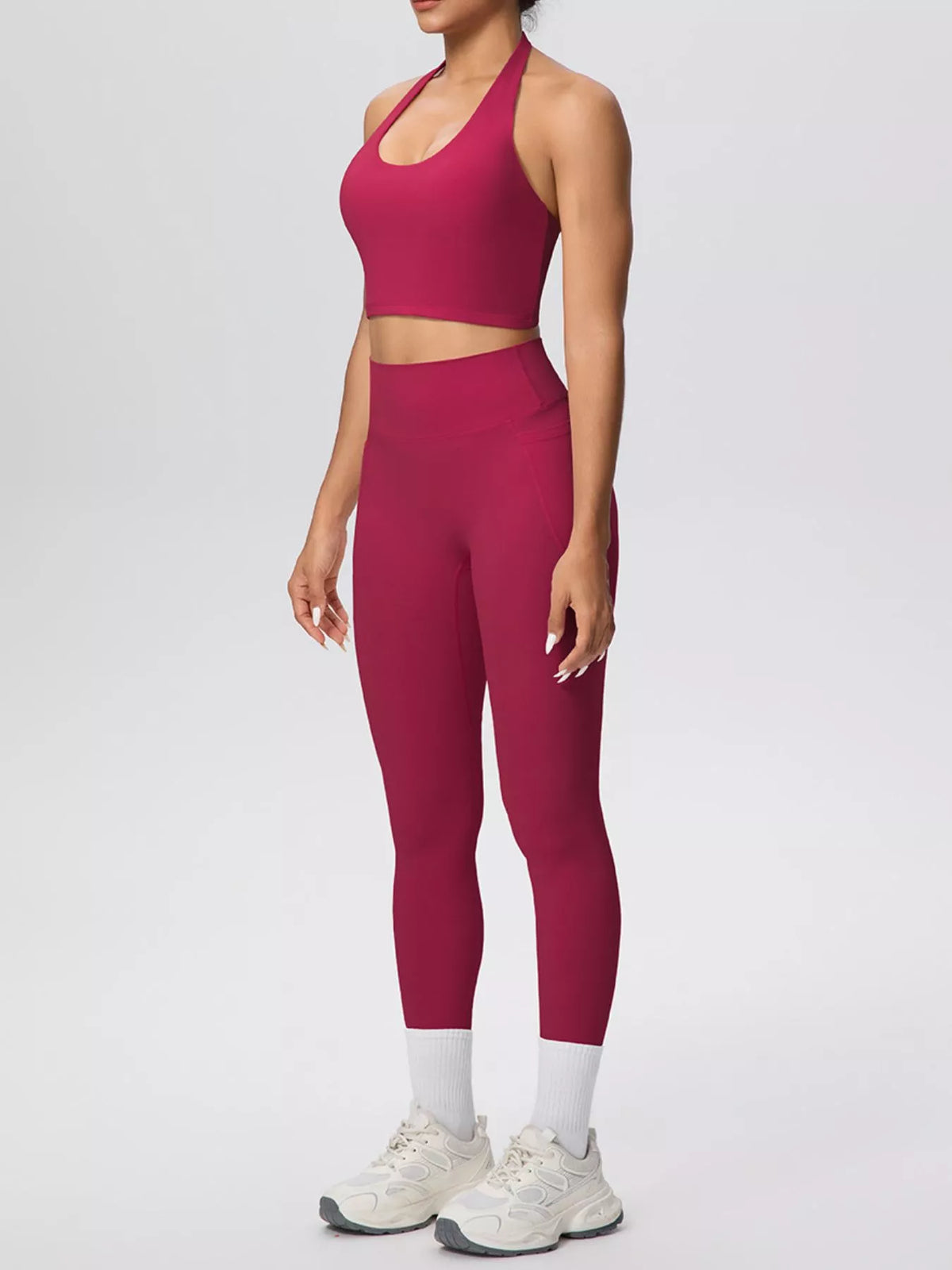 Halter Neck Crop Top High-waisted Leggings Active Set (28)
